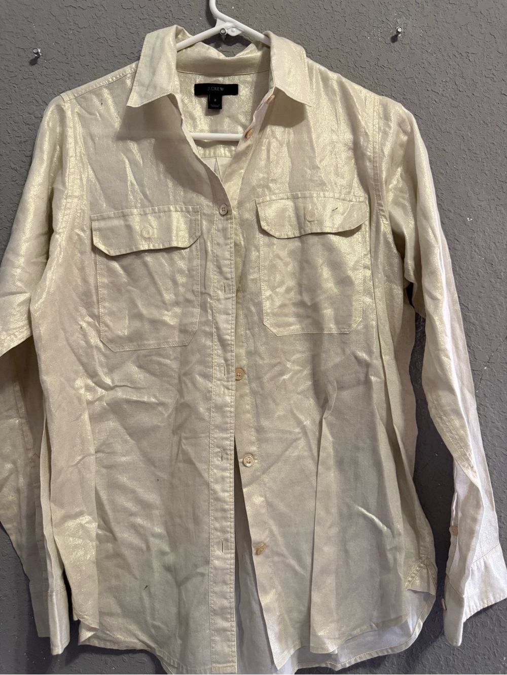 J. Crew Shimmery Cream Button-Front Shirt Jacket